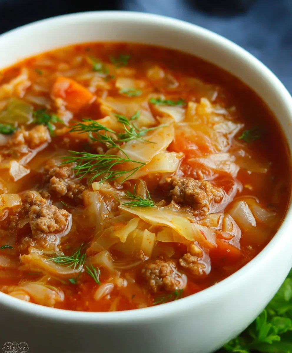 Easy Cabbage Roll Soup - Hearty Beef & Tomato Flavor