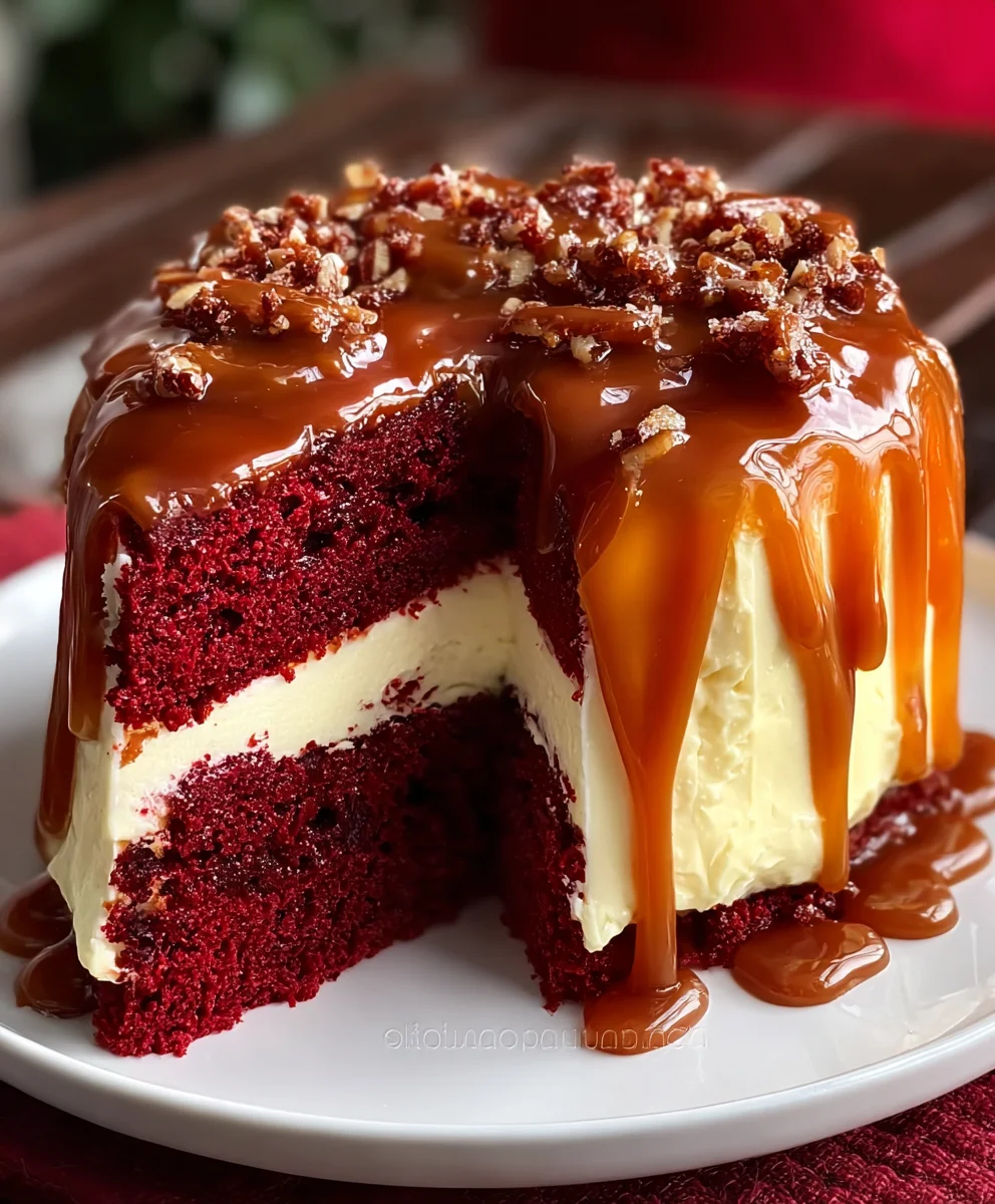 Red Velvet Cheesecake Cake Caramel Drizzle Recipe