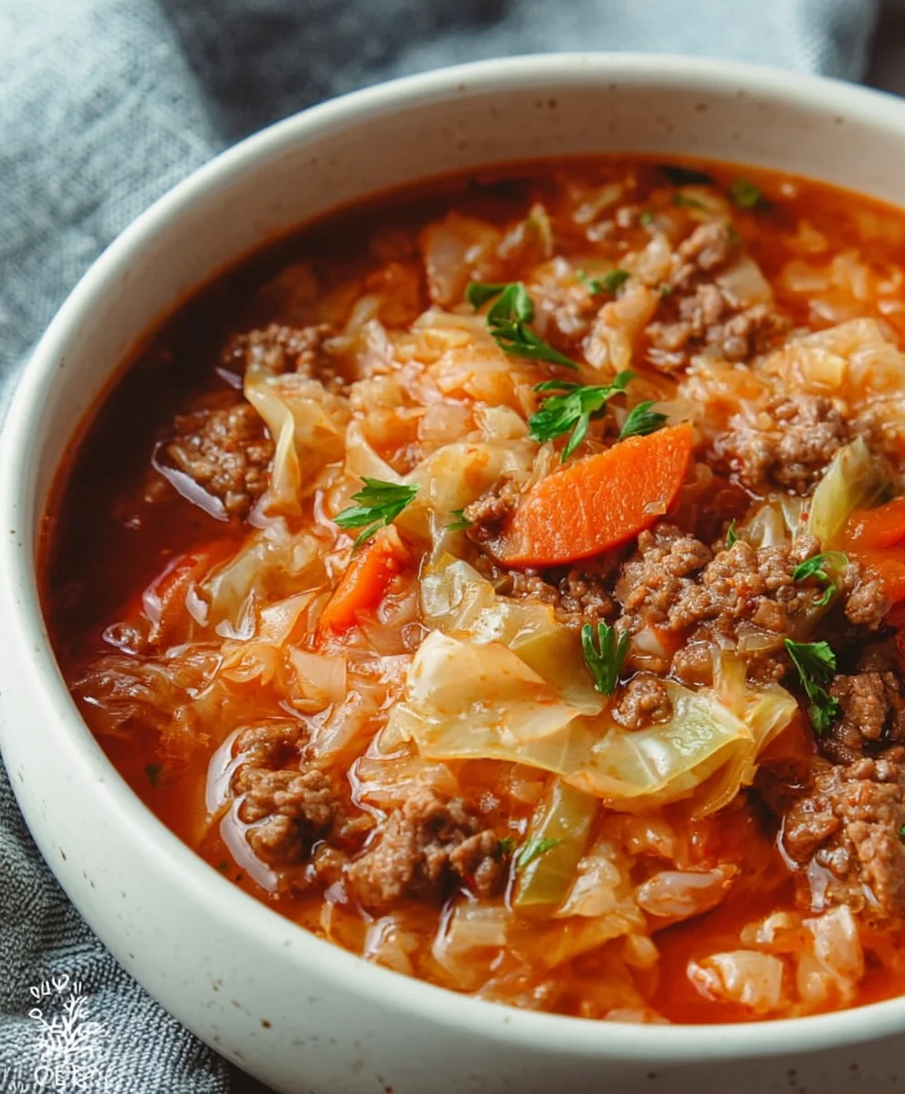 Easy Cabbage Roll Soup - Hearty Beef & Tomato Flavor