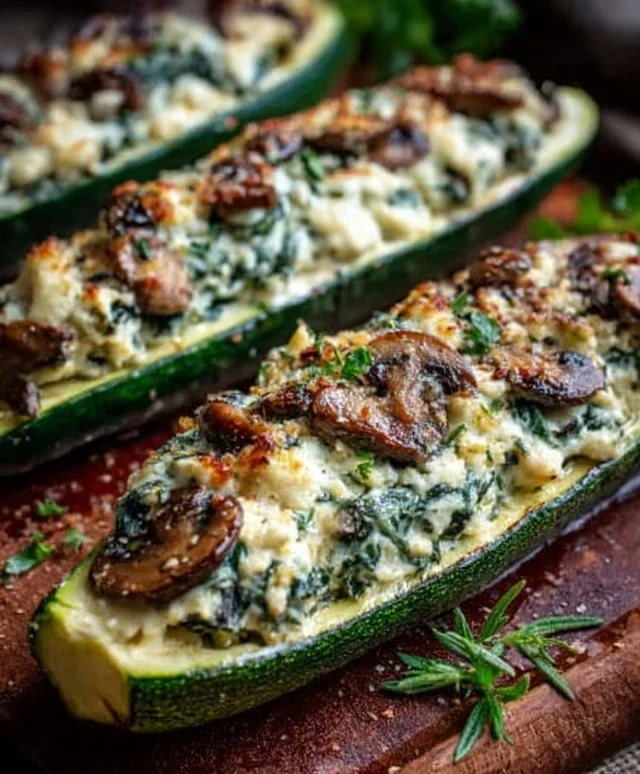 Spinach, Mushroom, and Ricotta Stuffed Zucchini Boats Recipe