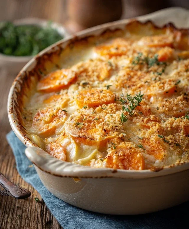 Cheesy Garlic Carrot Gratin – Creamy, Sweet & Savory