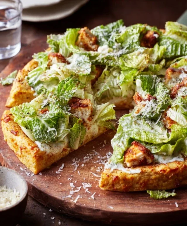 Viral Chicken Crust Caesar Salad Pizza