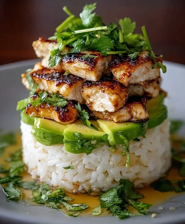 Delicious Honey Lime Chicken & Avocado Rice Stack Recipe