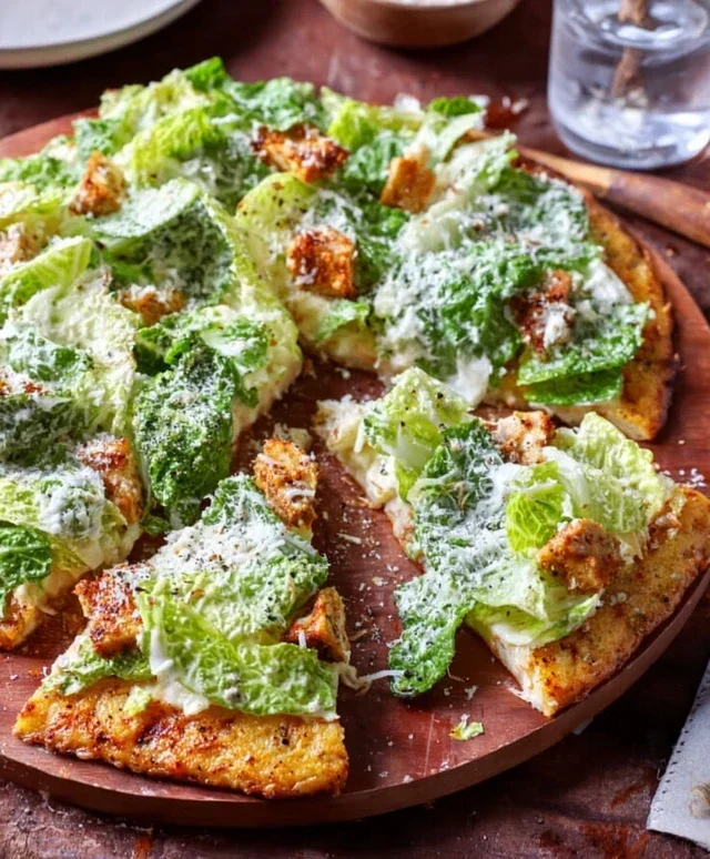Viral Chicken Crust Caesar Salad Pizza