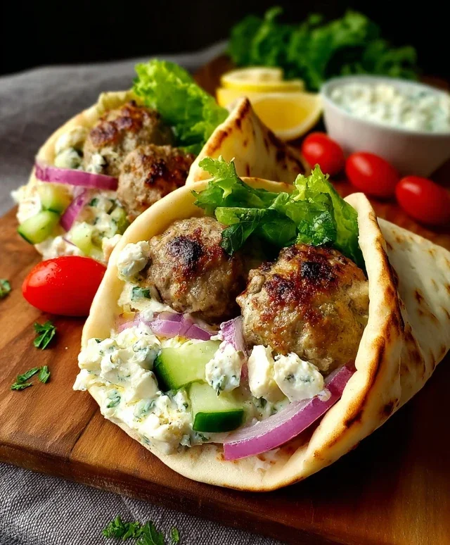 Greek Meatball Pitas