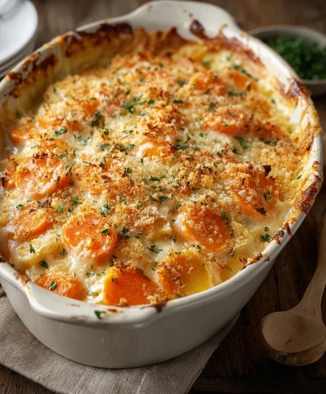 Cheesy Garlic Carrot Gratin – Creamy, Sweet & Savory