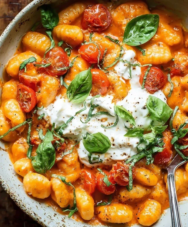 30 Minute Creamy Tomato Gnocchi with Burrata