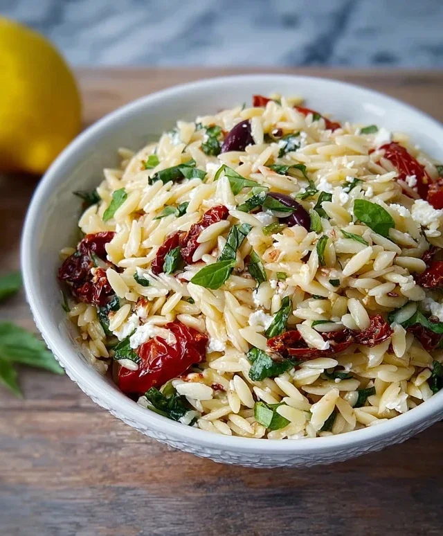 Homemade Orzo Pasta Salad with Feta and Sun Dried Tomatoes - FlirtyFood