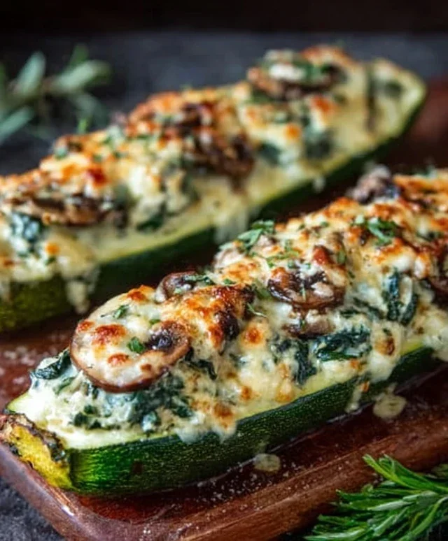 Spinach, Mushroom, and Ricotta Stuffed Zucchini Boats Recipe