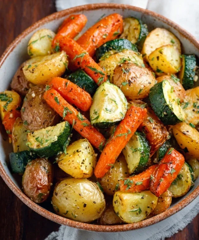 Garlic Herb Roasted Potatoes Carrots and Zucchini
