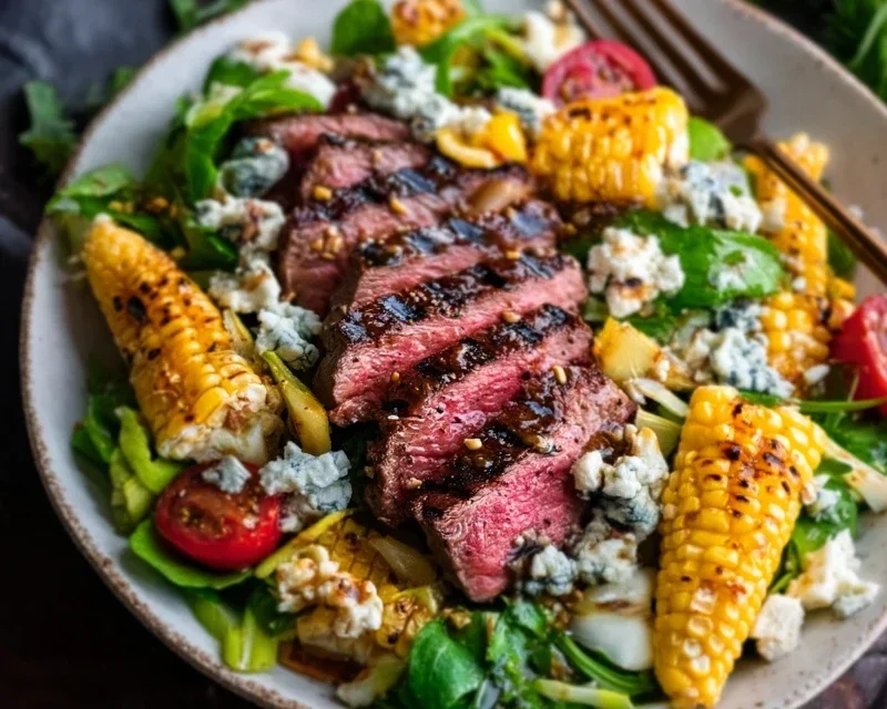 Balsamic Steak Gorgonzola Salad with Grilled Corn