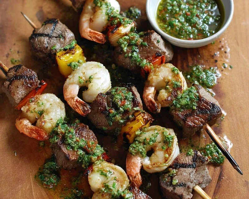 Surf and Turf Kabobs with Chimichurri Sauce