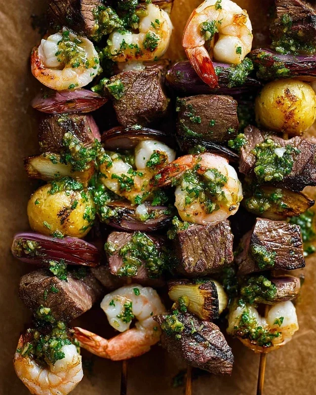 Surf and Turf Kabobs with Chimichurri Sauce