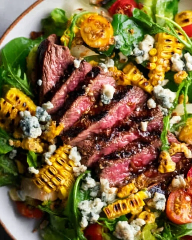 Balsamic Steak Gorgonzola Salad with Grilled Corn