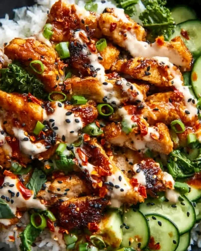 Spicy Honey-Gin Extract Extractger Chicken Bowls with Yum Yum Sauce