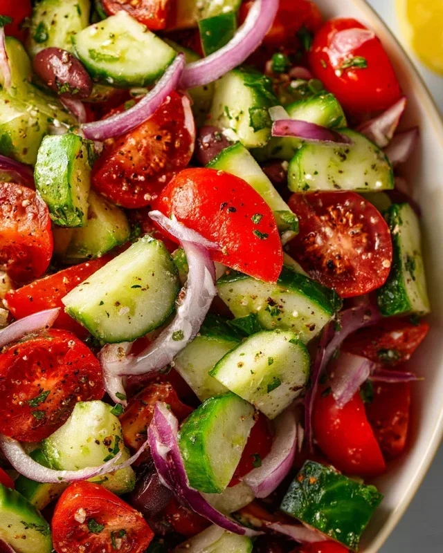 Mediterranean Salad with Cucumber, Tomato and Onion