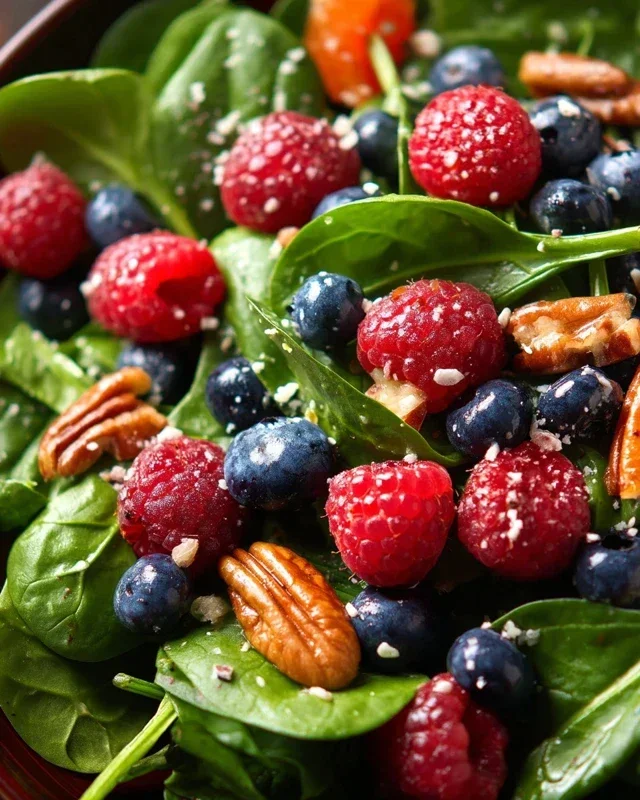Berry Spinach Salad with Blueberries and Raspberries