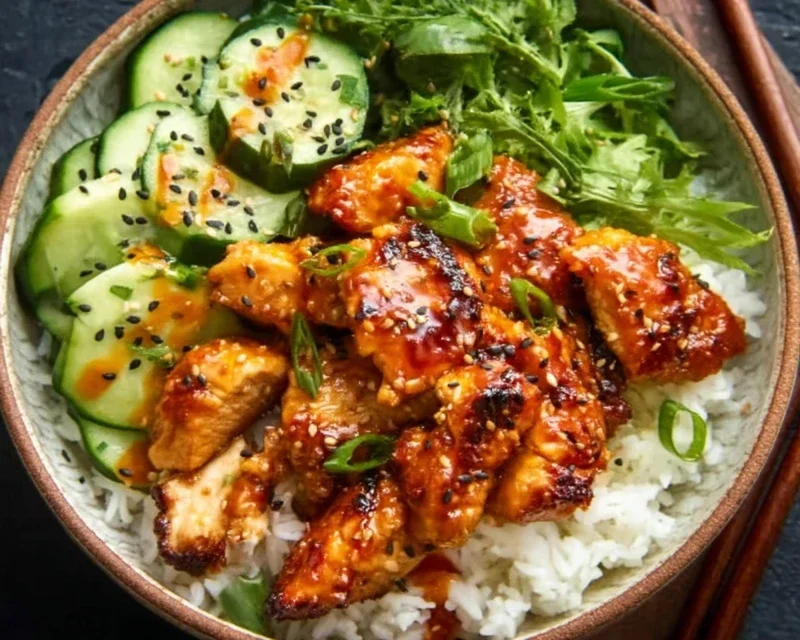 Spicy Honey-Gin Extract Extractger Chicken Bowls with Yum Yum Sauce