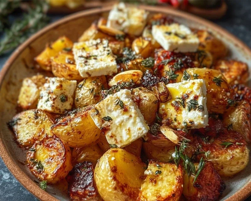 Roasted Potatoes with Baked Feta and Garlic