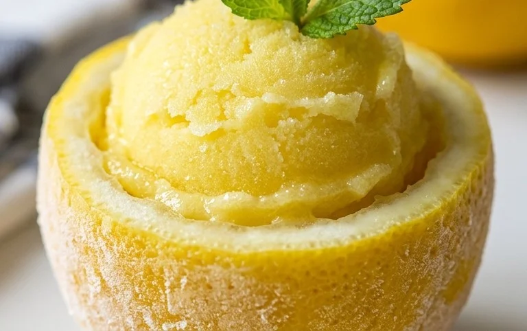 Sorbetto di Limone Dressed Up in a Frozen Lemon Shell