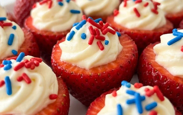Red, White, and Blue Cheesecake Strawberries