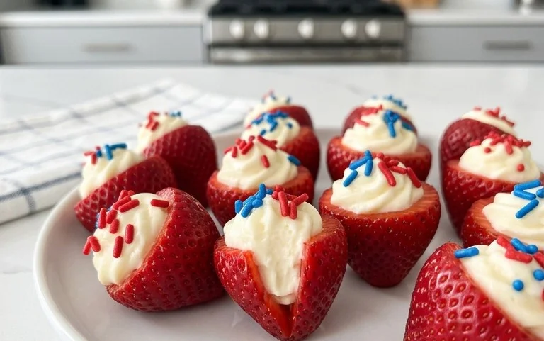 Red, White, and Blue Cheesecake Strawberries