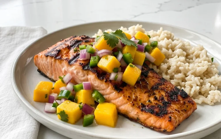Grilled Salmon with Mango Salsa and Coconut Rice