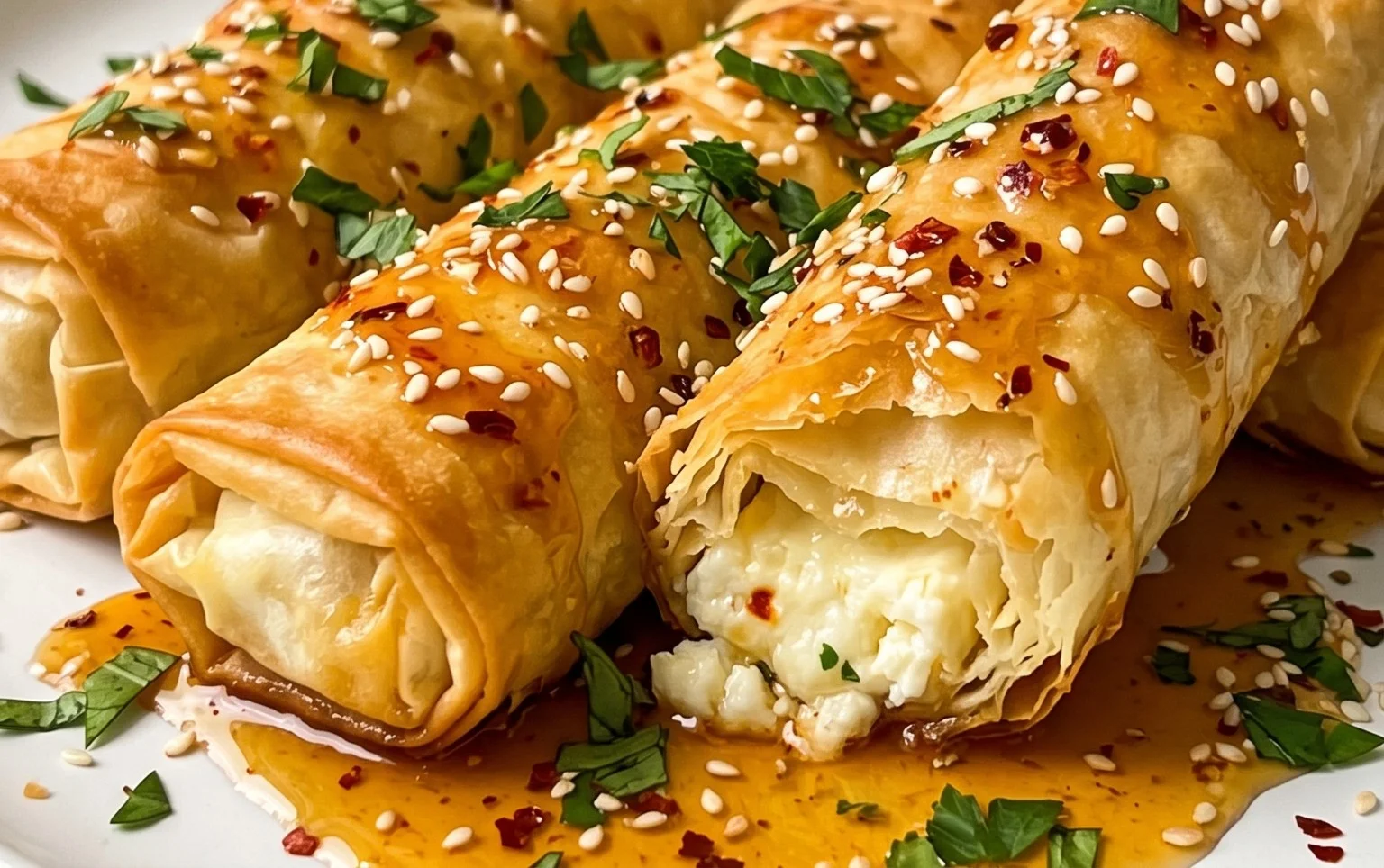 Indulgent Oven Fried Feta Rolls with Chili Honey Magic