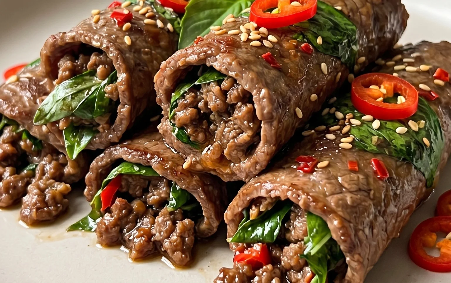 Thai Basil Beef Rolls