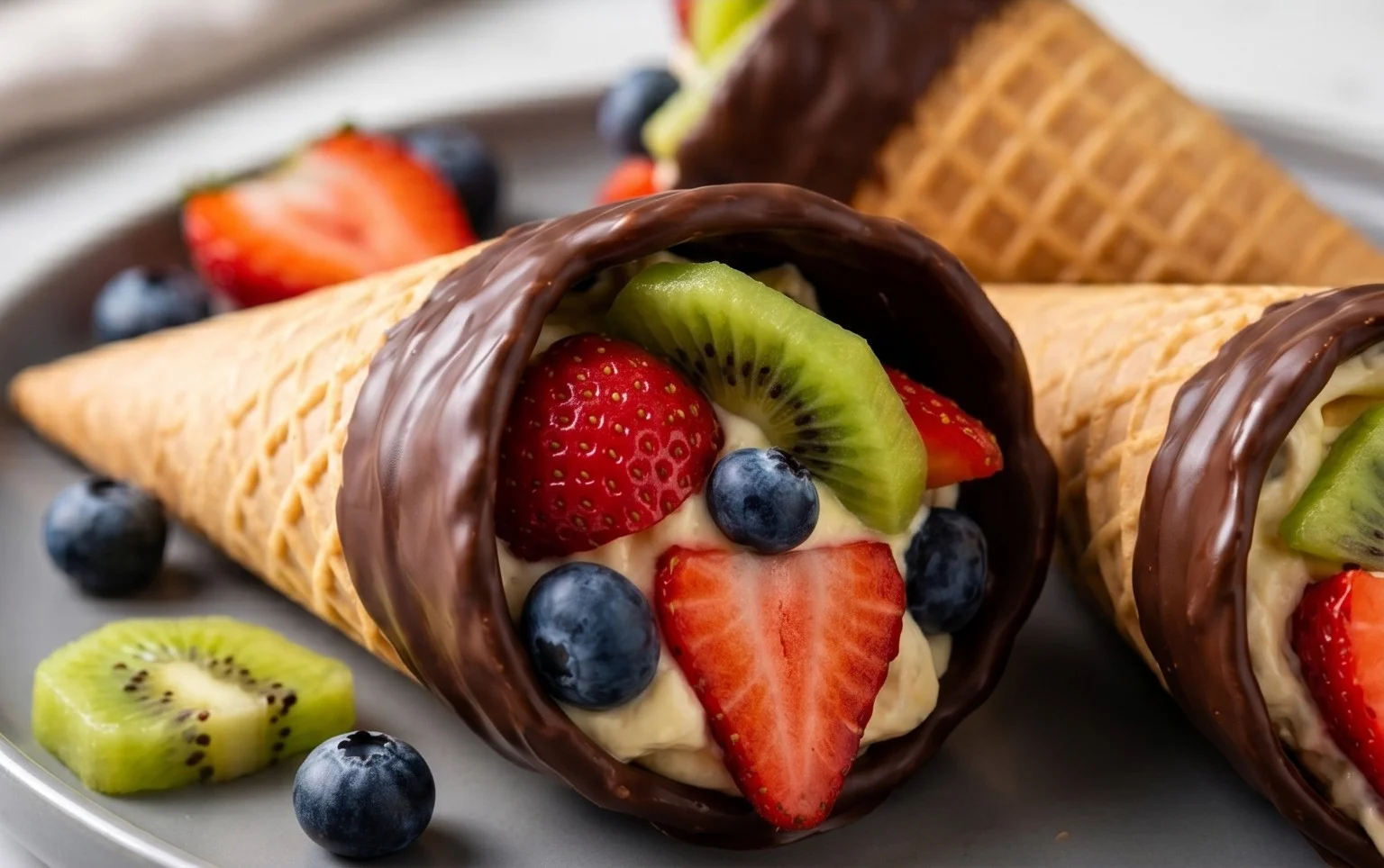 Chocolate Dipped Fruit Filled Cones