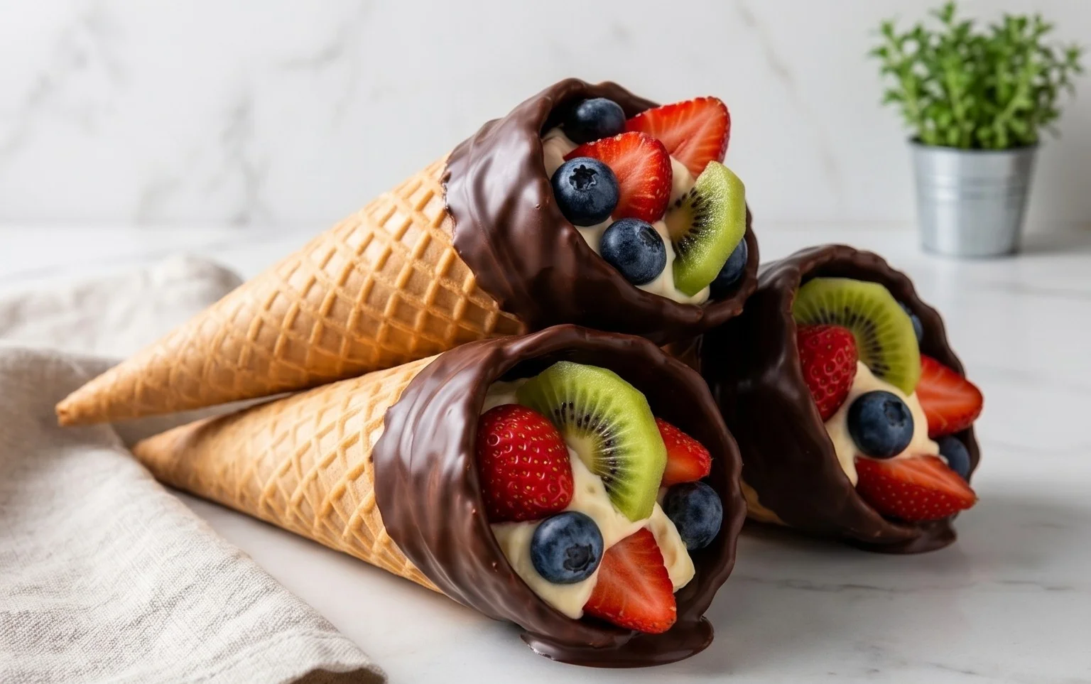 Chocolate Dipped Fruit Filled Cones