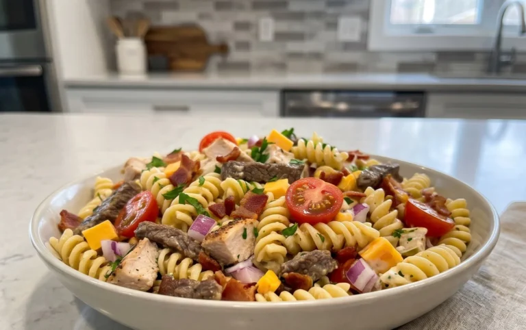 Chicken Beef Bacon Ranch Pasta Salad