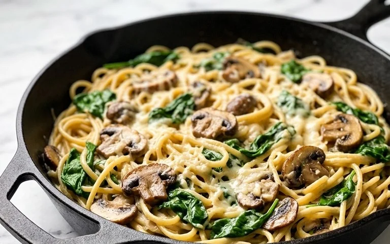 Parmesan Spinach Mushroom Pasta Skillet