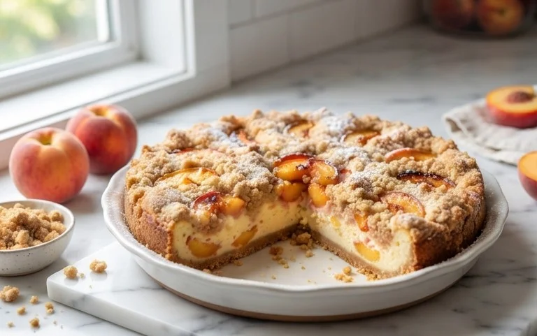 Peach Cream Cheese Cake with Streusel Topping