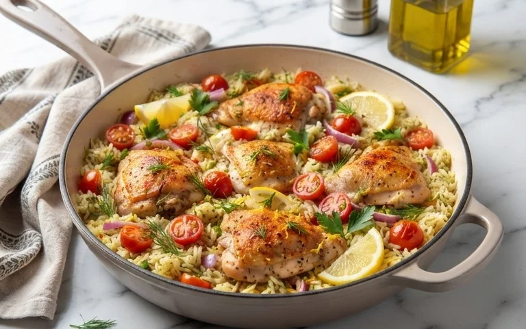 Greek Chicken and Lemon Rice (30 Minutes, One-Pot)