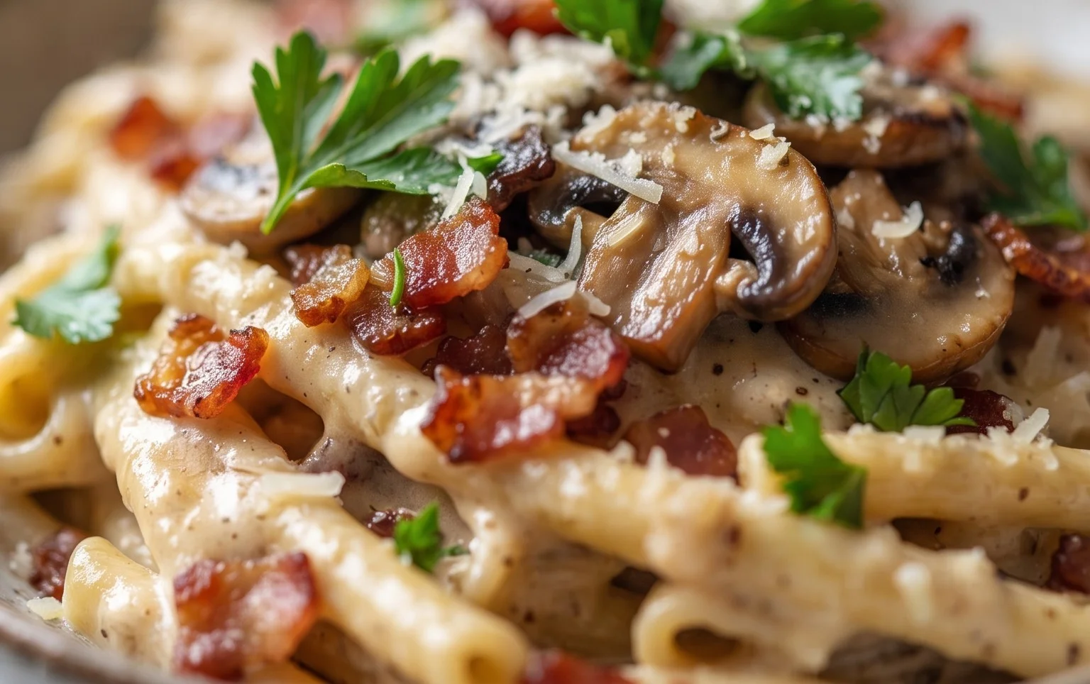 Creamy Beef Bacon and Mushroom Pasta